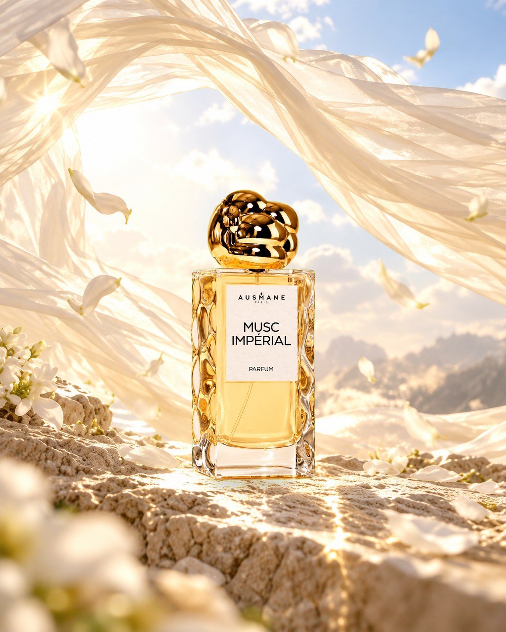 Flacon MUSC IMPERIAL, 50 ml, de face, dans la lumière
