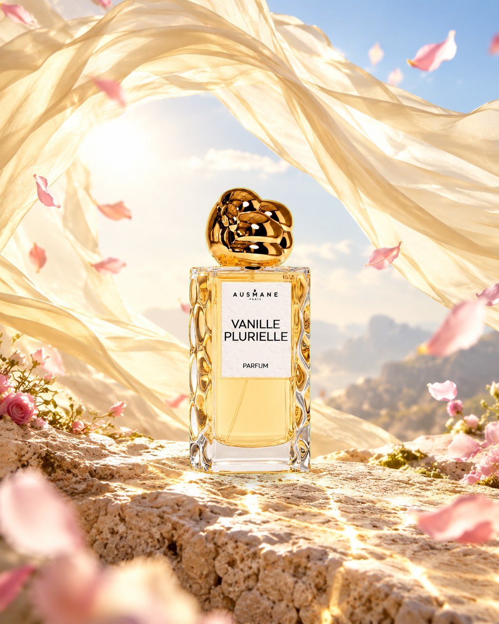 Flacon VANILLE PLURIELLE, 50 ml, de face, dans la lumière