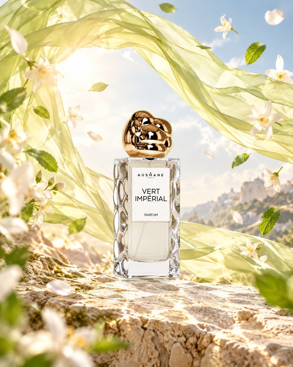 Flacon VERT IMPÉRIAL, 50 ml, de face, dans la lumière