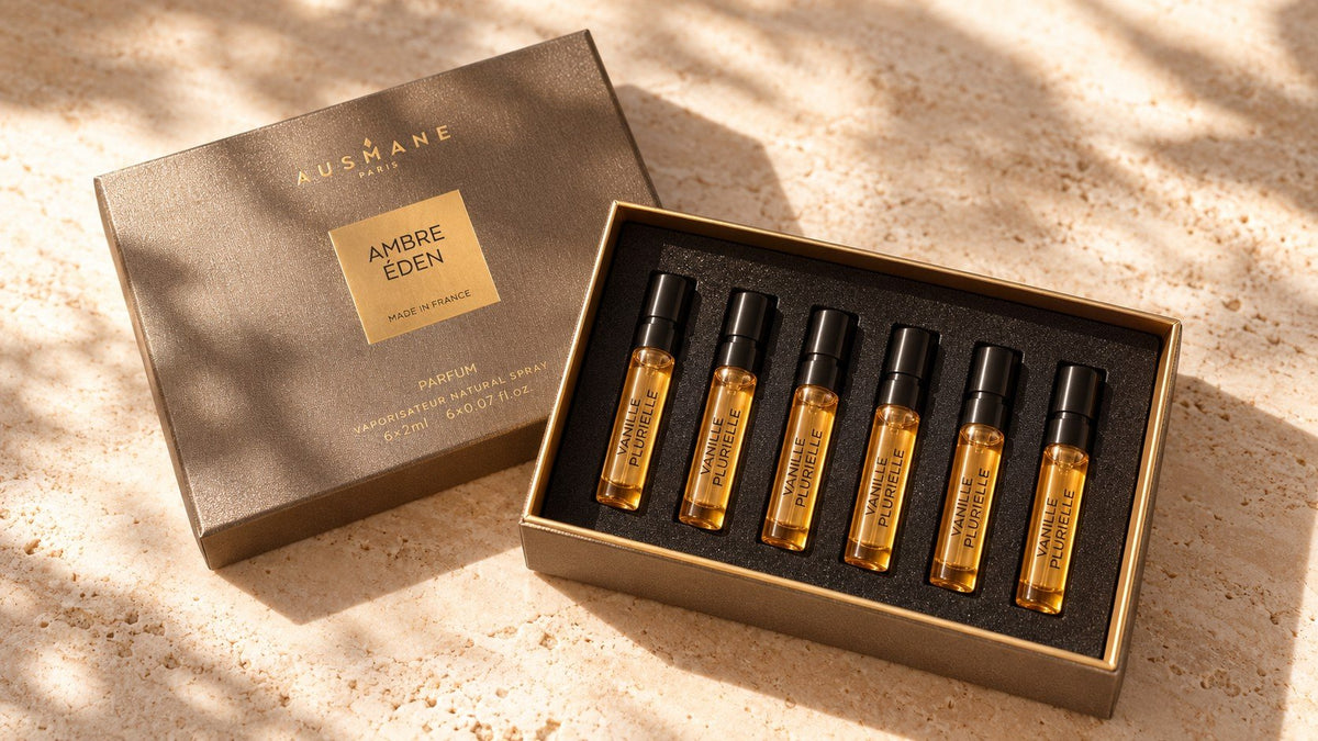 Coffret Découverte ouvert : six flacons de 2,5 ml