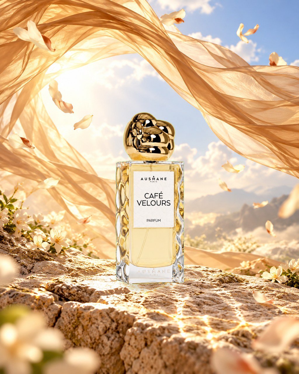 Flacon CAFÉ VELOURS, 50 ml, de face, dans la lumière