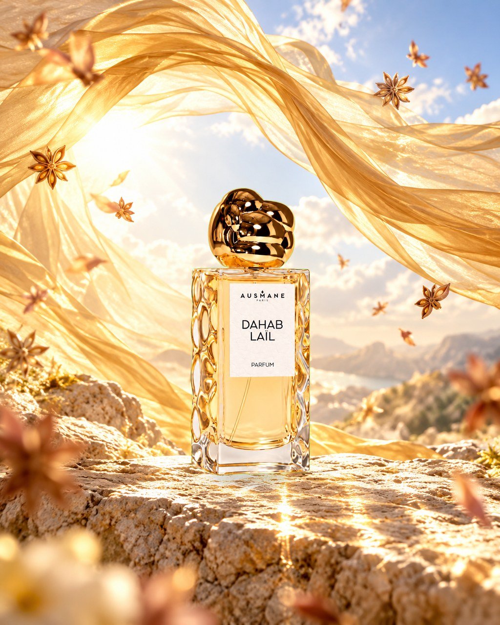 Flacon DAHAB LAIL, 50 ml, de face, dans la lumière
