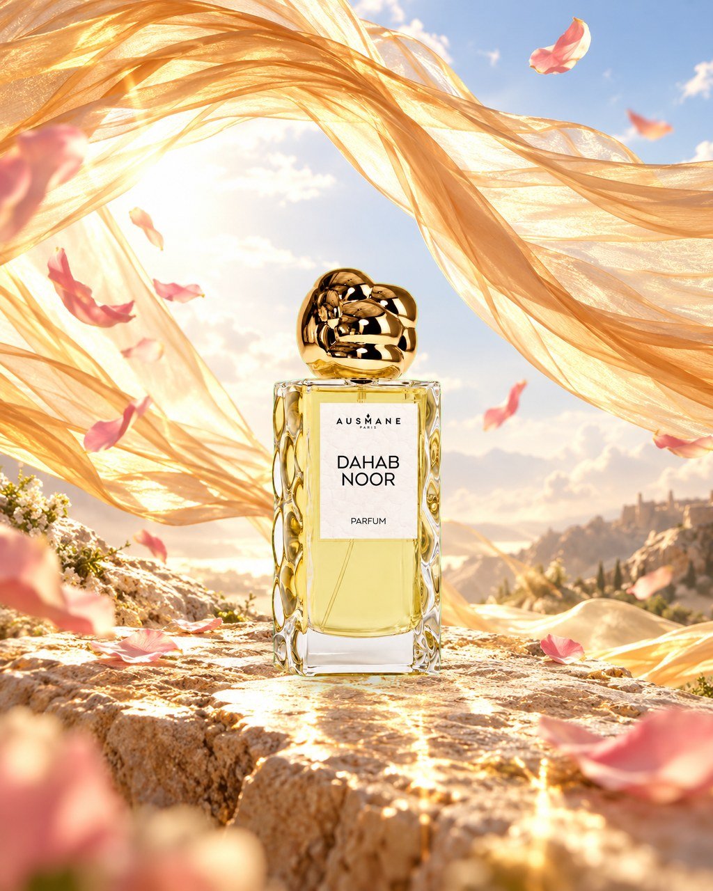 Flacon DAHAB NOOR, 50 ml, de face, dans la lumière