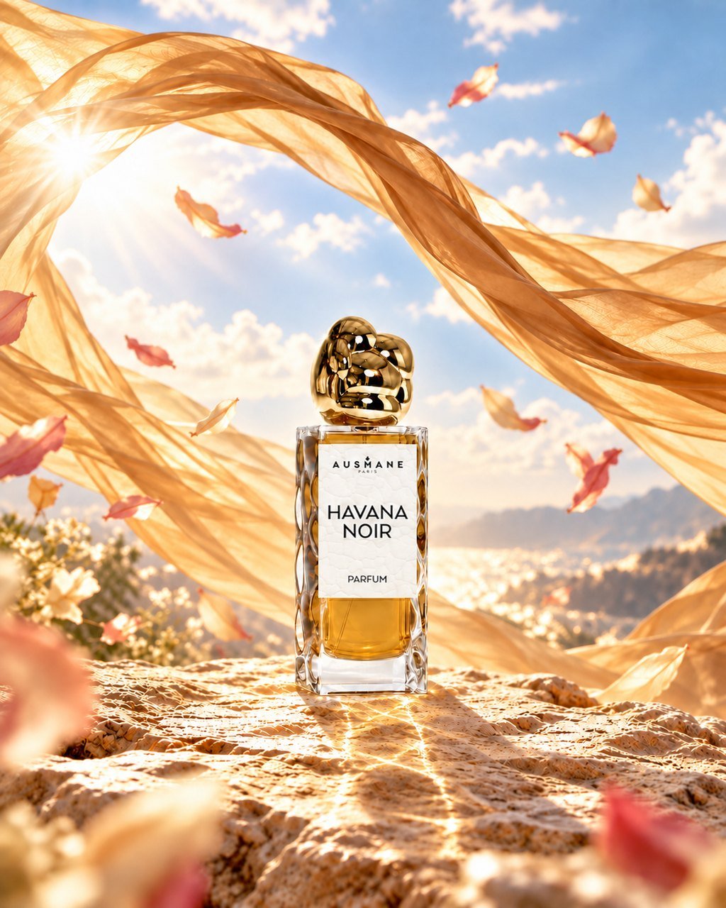Flacon HAVANA NOIR, 50 ml, de face, dans la lumière