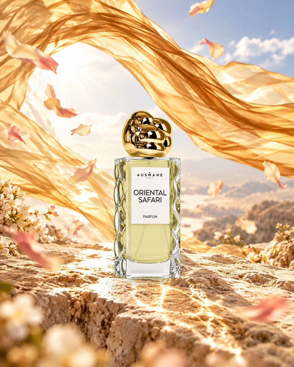 Flacon ORIENTAL SAFARI, 50 ml, de face, dans la lumière