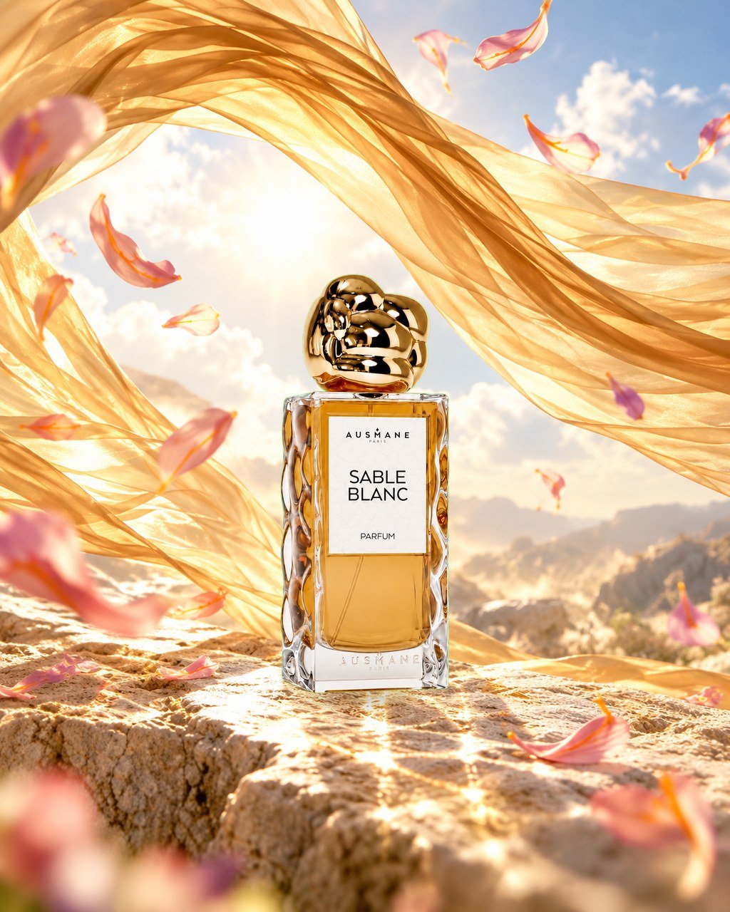 Flacon SABLE BLANC, 50 ml, de face, dans la lumière